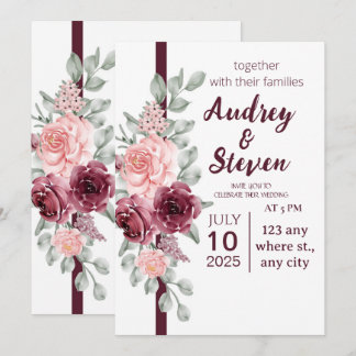Hochzeitseinladung Magenta Line Ribbon Floral Feiertagskarte