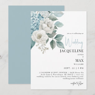 Hochzeitseinladung mit aquablauen Hortensien Einladung