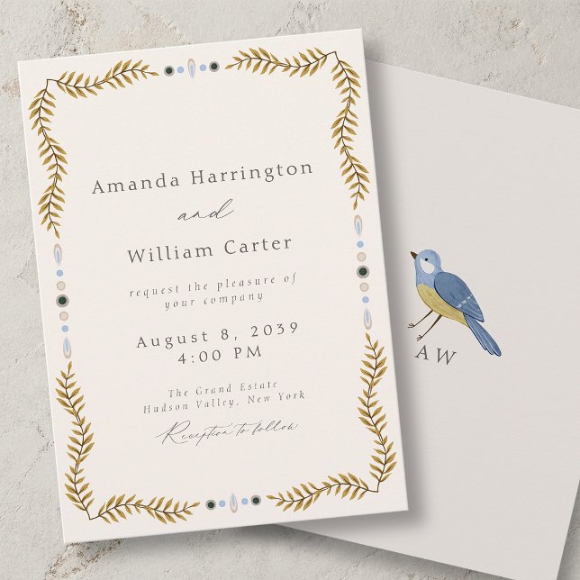 Hochzeitseinladung mit botanischem Rahmen und Voge Einladung (Von Creator hochgeladen)