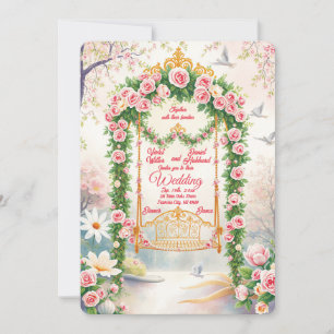 Hochzeitseinladung mit floralem Goldschaukel-Motiv Einladung