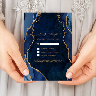 Hochzeitseinladung mit Navy-Marmor und Gold-Achat- Einladung