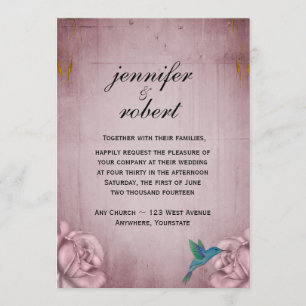 Hochzeitseinladung mit rosa Rosen und Kolibris Einladung