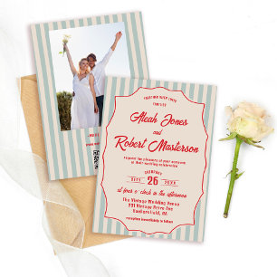 Hochzeitseinladung mit roter Schrift und blauem St Einladung