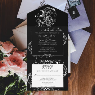 Hochzeitseinladung mit schwarzer Verzierung - Alle All In One Einladung