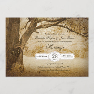 Hochzeitseinladung mit Vintage-Baum-Schnitzerei Einladung