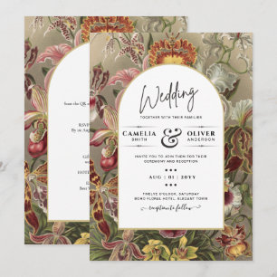 Hochzeitseinladung mit Vintage Botanik und burgund Einladung