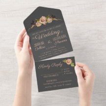 Hochzeitseinladung mit Vintage-Rosé- und Pflaumenb