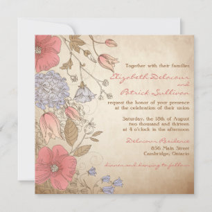 Hochzeitseinladung mit Vintage roten und violetten Einladung
