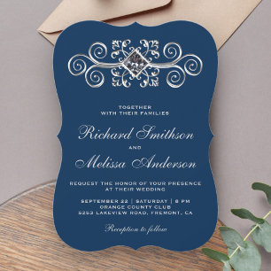 Hochzeitseinladung Navy Blue Silver Flourish Einladung