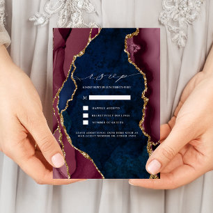 Hochzeitseinladung Navy, Burgund & Gold Achat RSVP Einladung