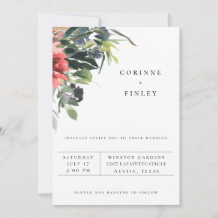 Hochzeitseinladung Navy Coral Blumen Ankündigung