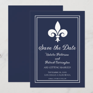 Hochzeitseinladung Navy Fleur de Lis Save the Date Einladung
