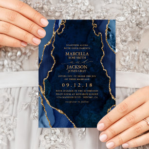 Hochzeitseinladung Navy Marble & Gold Achat Einladung