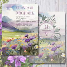 Hochzeitseinladung Purple Mountains & Poppies