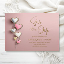 Hochzeitseinladung 'Rosa und silberne Herzen' - Sa