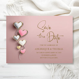 Hochzeitseinladung 'Rosa und silberne Herzen' - Sa Save The Date