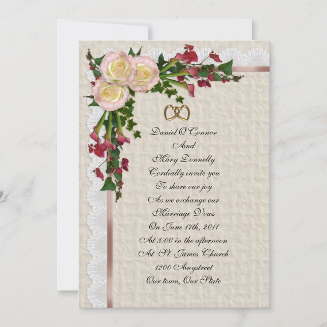 Hochzeitseinladung Rose und Calla Lilien Einladung (Vorderseite)