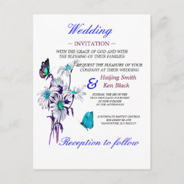 Hochzeitseinladung Schmetterlinge und blaue Gänseb Einladungspostkarte