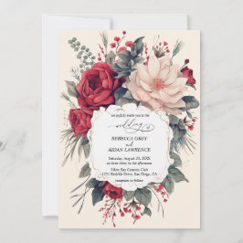 Hochzeitseinladung schöne Blume rot blau klassisch Einladung