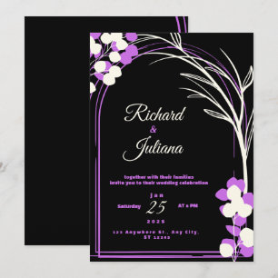 Hochzeitseinladung schwarz Hintergrund violette Bl Einladung