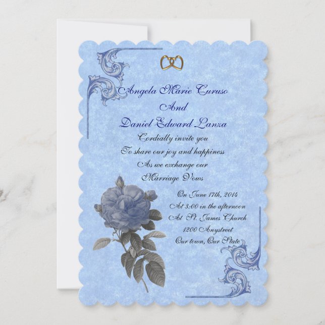 Hochzeitseinladung Vintage blaue Rose Einladung (Vorderseite)