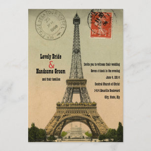 Hochzeitseinladung Vintage-Postkarte Eiffelturm Pa Einladung