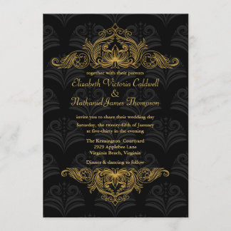 Hochzeitseinladung Vintager Goldfilet| schwarz Einladung