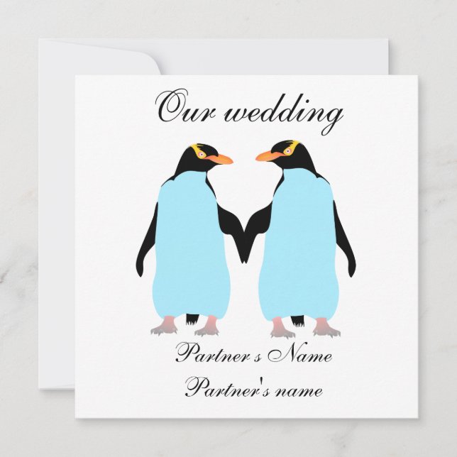 Hochzeitseinladung von Gay, Pastel Pinguins Einladung (Vorderseite)