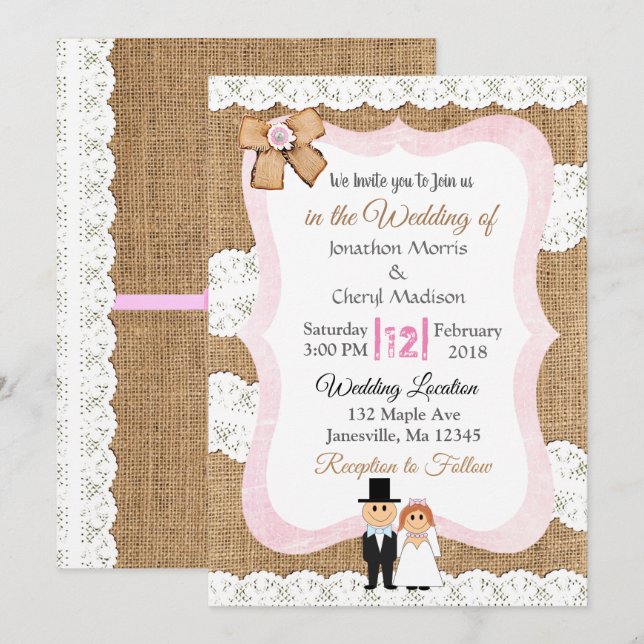 Hochzeitseinladung von Lace und Burlap Einladung (Vorne/Hinten)