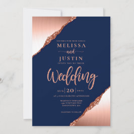 Hochzeitseinladung von Navy Blue and Coral Glitzer Einladung