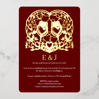 Hochzeitseinladung, Weingläser, Herz Folieneinladung