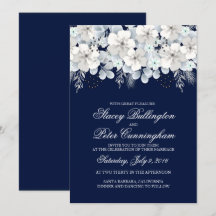 Hochzeitseinladung Weißer Blume Sakura blau