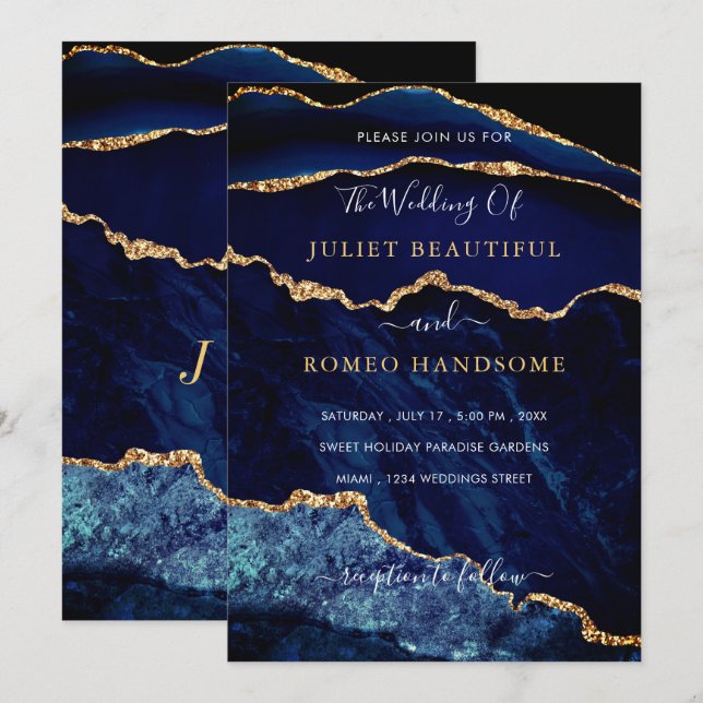 Hochzeitseinladung zum Hochzeitsfeiern mit blauem  (Vorne/Hinten)