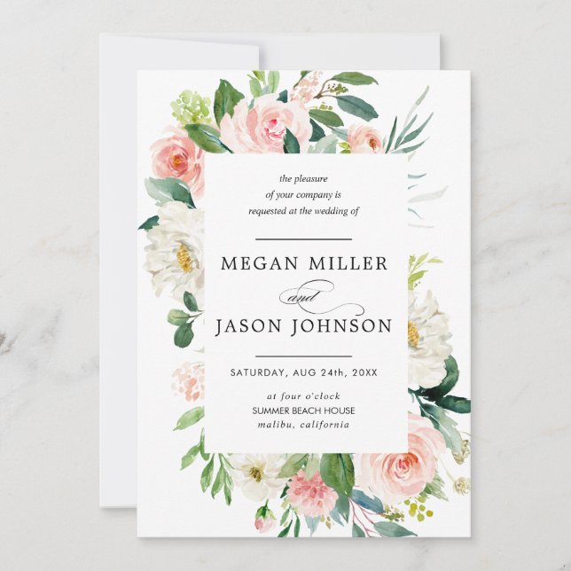 Hochzeitseinladungen, floral, elegant, klassisch einladung (Vorderseite)