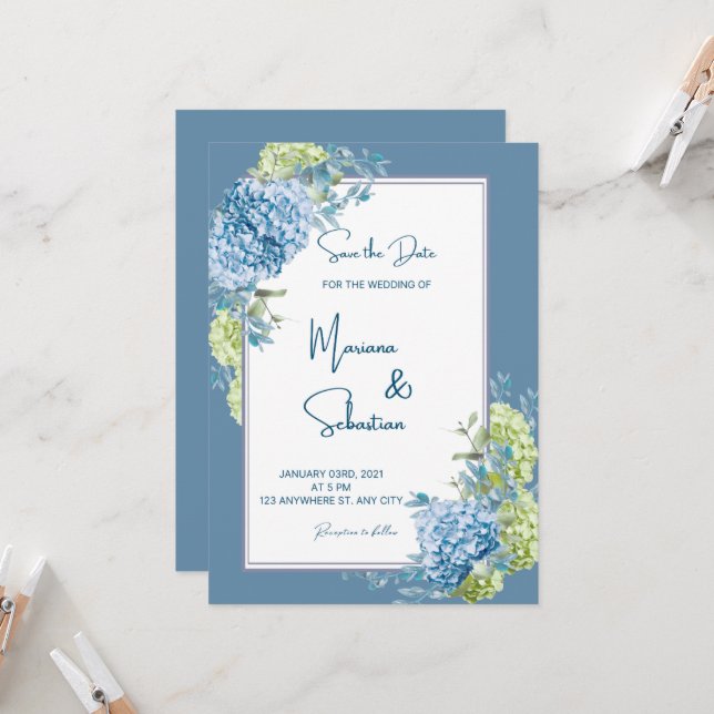 Hochzeitseinladungen für Blaue Blume Einladung (Vorderseite/Rückseite Beispiel)