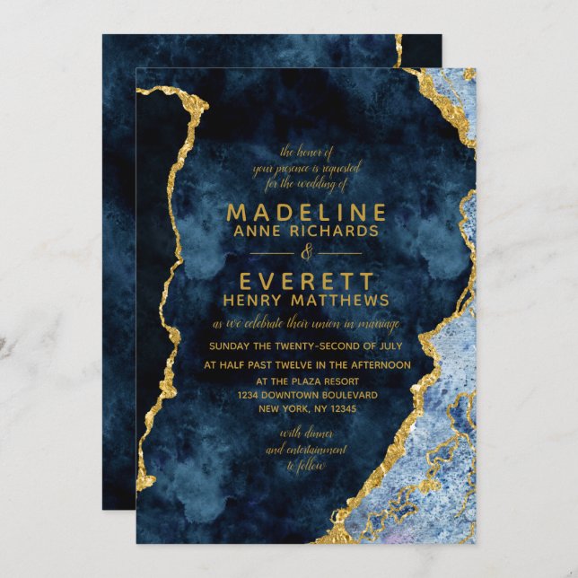 Hochzeitseinladungen für Navy Blue & Gold Foil Aga Einladung (Vorne/Hinten)
