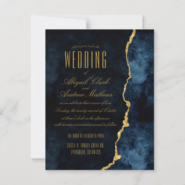Hochzeitseinladungen für Navy Blue & Gold Foil Aga RSVP Karte (Vorderseite)