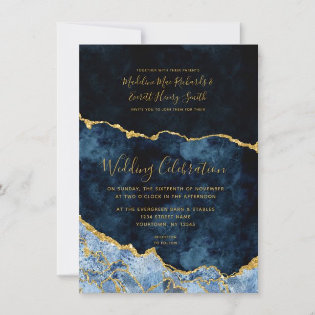 Hochzeitseinladungen für Navy Blue & Gold Foil Aga Save The Date (Vorderseite)