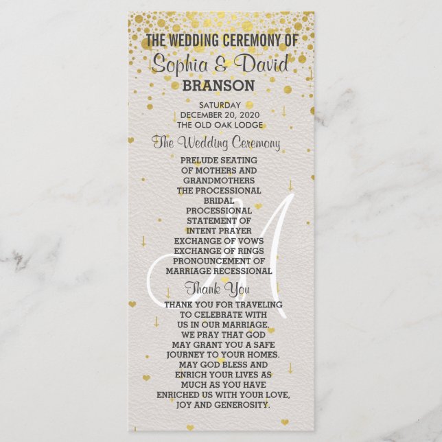 Hochzeitseinladungen | Gold Confetti Custom Progra Programm (Vorderseite)
