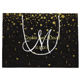 Hochzeitseinladungen | Gold Confetti Monogram Große Geschenktüte