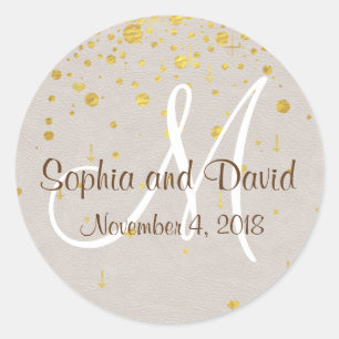 Hochzeitseinladungen   Gold Confetti Monogram Runder Aufkleber