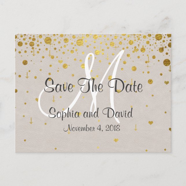 Hochzeitseinladungen | Gold Confetti SAVE THE DATE Ankündigungspostkarte (Vorderseite)