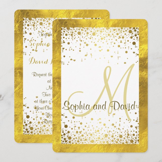 Hochzeitseinladungen| Gold Foil Frame Confetti Einladung (Vorne/Hinten)