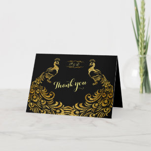 Hochzeitseinladungen   Gold Peacock Black DANKE