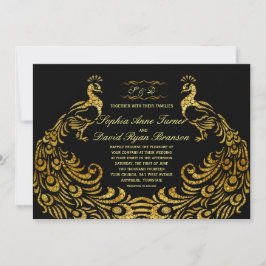 Hochzeitseinladungen | Gold Peacock Black Einladung
