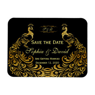 Hochzeitseinladungen Gold Peacock SAVE THE DATE Magnet