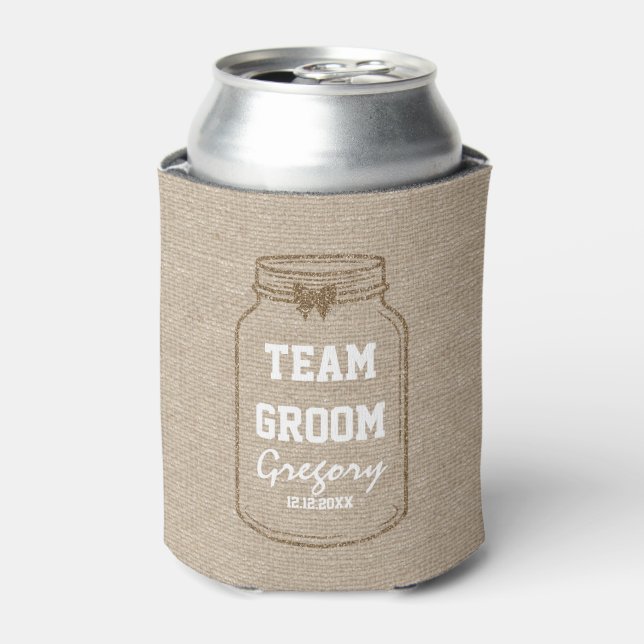 Hochzeitseinladungen | Mason Jar Linen TEAM GROOM Dosenkühler (Kanne Vorderseite)