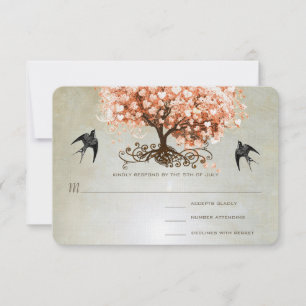 Hochzeitseinladungen mit hellen Korallenherz-Blatt RSVP Karte