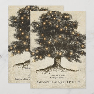 Hochzeitseinladungen mit rustikalem Vintage-Baum & Einladung