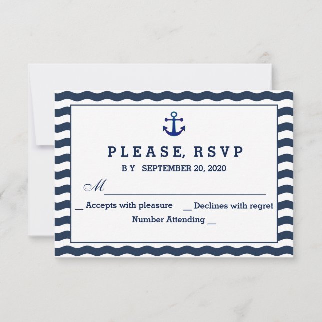 Hochzeitseinladungen | Nautische Marine Waves UAWG RSVP Karte (Vorderseite)